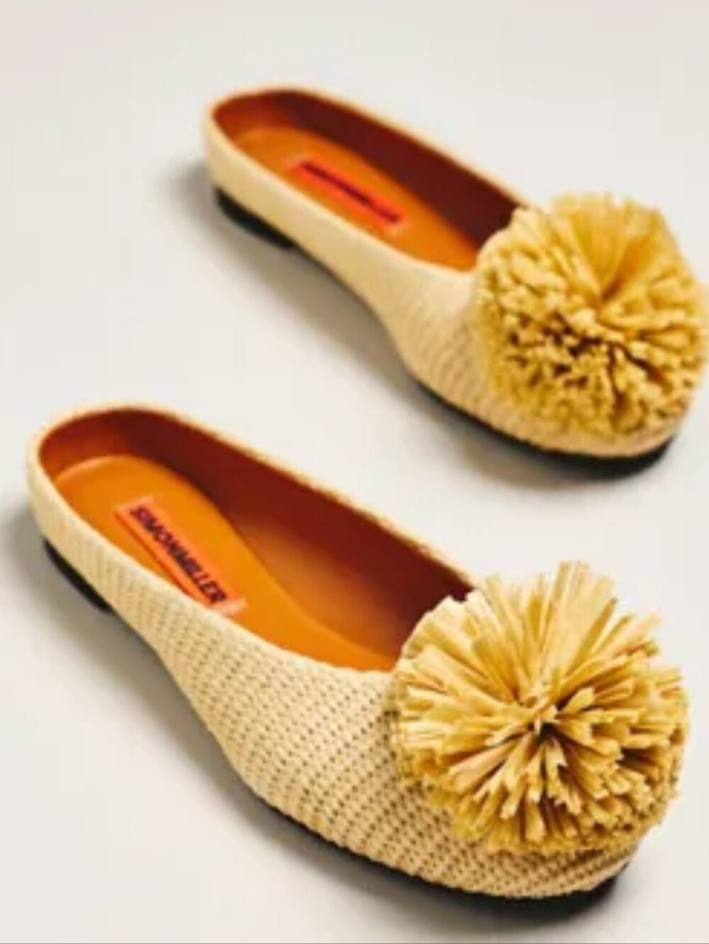 SIMONMILLER Pom Pom Woven Raffia Flats 10/40